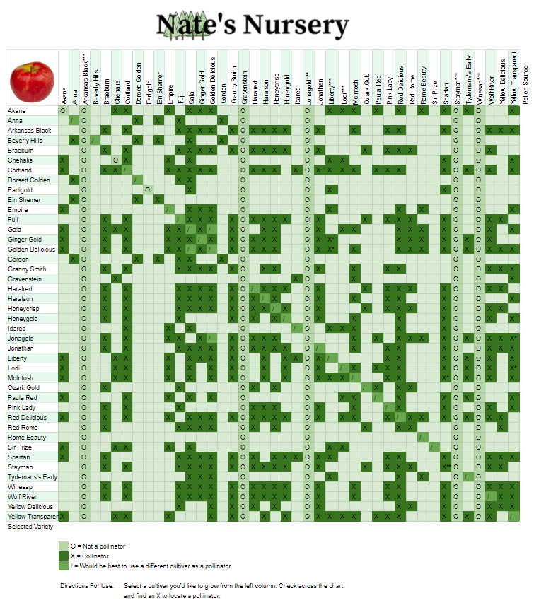 Cross Pollinating Apple Trees Chart